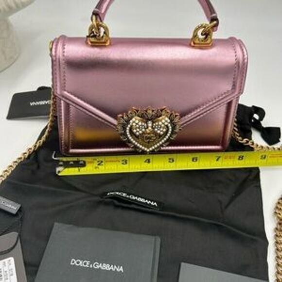 Women's Dolce & Gabanna pink leather top handle bejeweled bag made in Italy - Picture 8 of 16